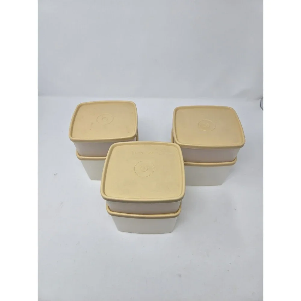 VINTAGE TUPPERWARE LOT OF 12 FOOD STORAGE CONTAINERS KHAKI SAND LIDS STACKABLE